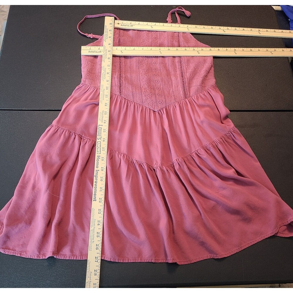 Wild Fable Mauve Eyelet Tiered Mini Dress L Boho Cottagecore Festival Romantic - Picture 6 of 8